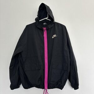 Nike Windbreaker Large Black Pink Icon‎ Clash Cinch Waist Utility Run Jacket